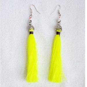 Long Yellow String Tassel statement Earrings 4.75"